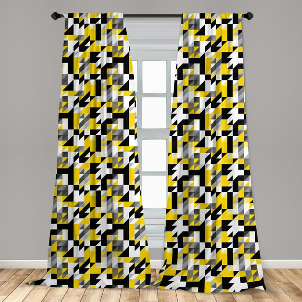 Yellow And White Curtains 2 Panels Set, Yellow Grey Curtains