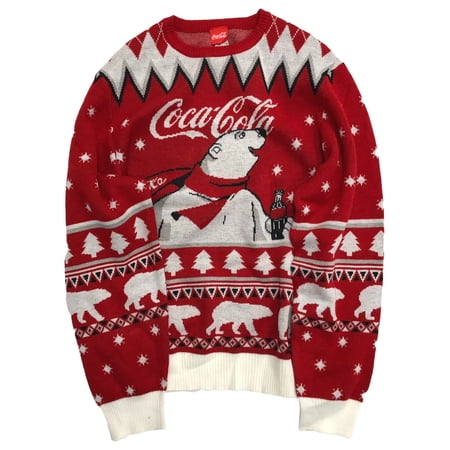 Coca-Cola Mens Red Polar Bear Coke Holiday Christmas Sweater Small