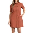 thumbnail image 1 of Vestido Safari de Verano para Mujeres INSPIRE CHIC con Cuello, Botones y Cinturón de Algodón, Talla L, Naranja Quemado, 1 of 6