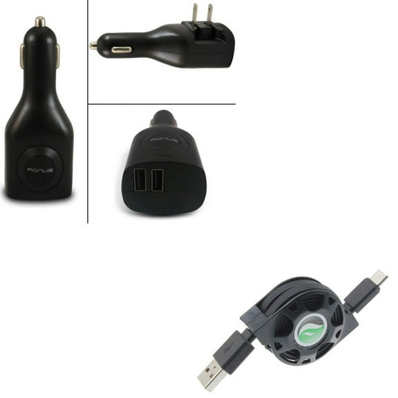 USB-C Cable w Car Home Charger for Samsung Galaxy A73 5G,A53 5G,A33 5G,A13 5G,A03s Phones - Retractable Type-C Charger Power, 2-Port USB 2-in-1 Power Adapter