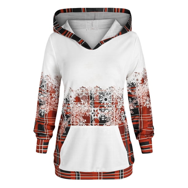 Más el tamaño de copo de nieve de la tela escocesa de impresión con capucha de Navidad Rosegal Mangas largas de talla grande