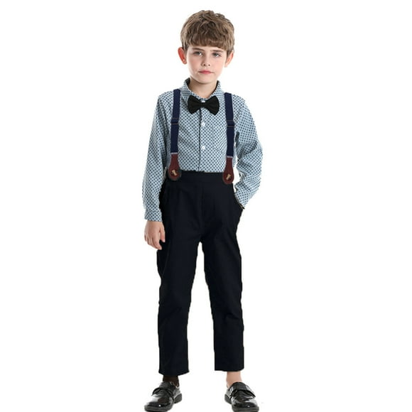 Kids Boys Dress Suit Formal Dress Shirt Suspender Baptism Outfits for Boys Boy Kids Clothes 8-9 Years