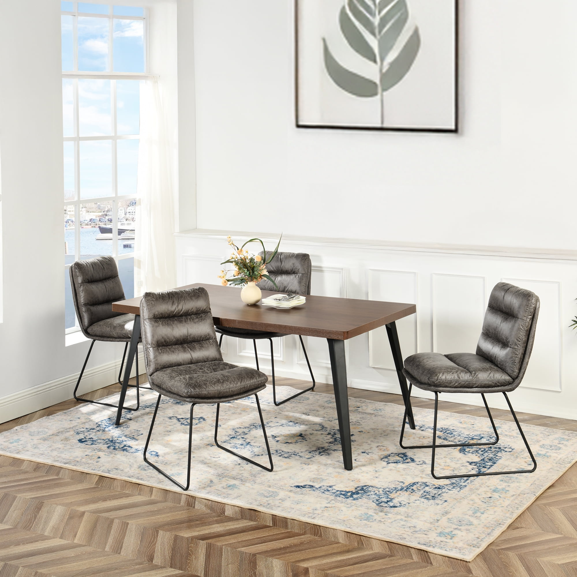 Homy Casa Set of 2 Upholstered Dining Chairs with Soft Padded Seat and Anti-Slip Metal Frame, Grey