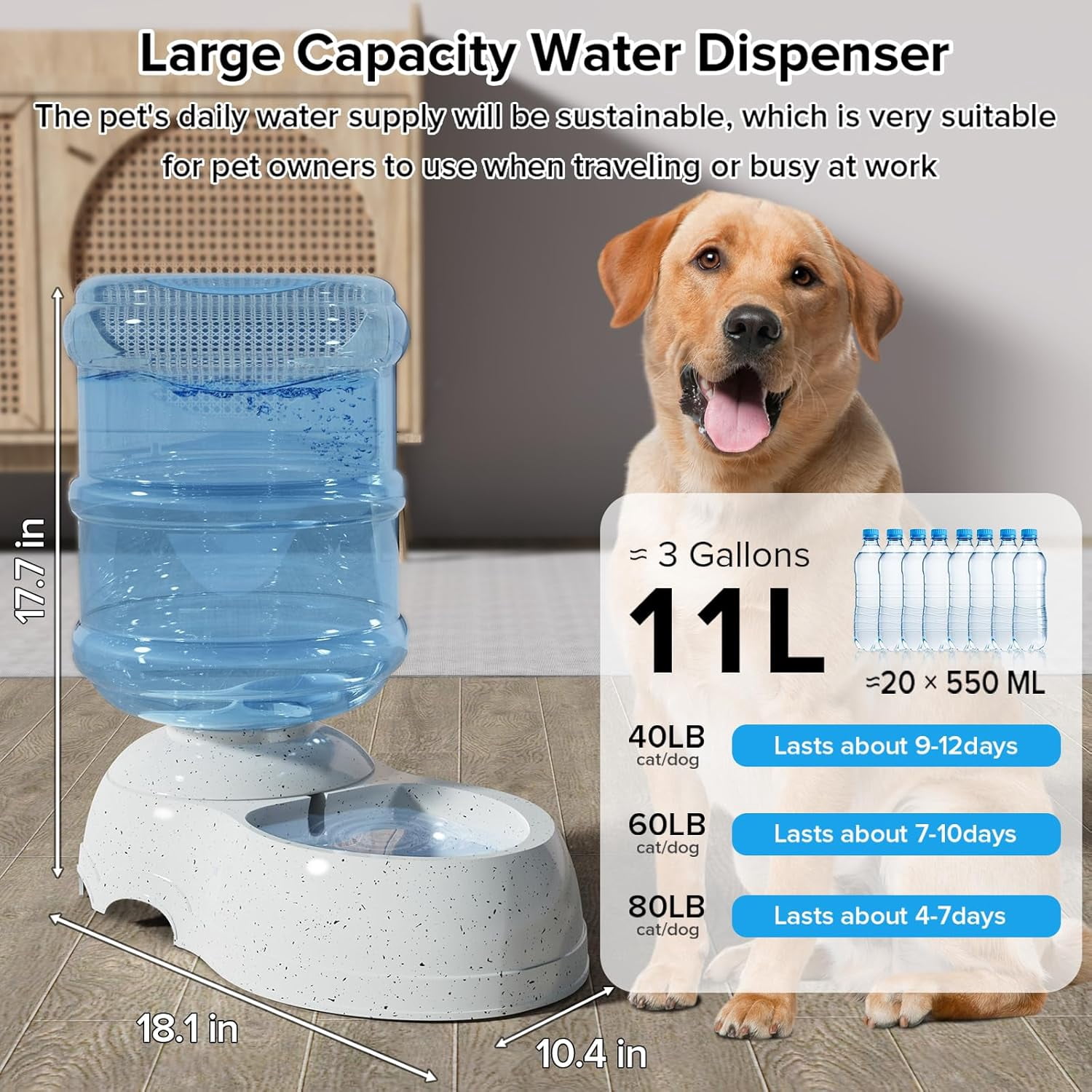 3 Gallon Gravity Feeder, Automatic Dog Feeder, Dog Food Dispenser for Large Breed