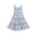thumbnail image 2 of Girls Dress Blue Cotton Flower Square Collar A Line Ruffle Flare Short Sleeve 3 Years, 2 of 6