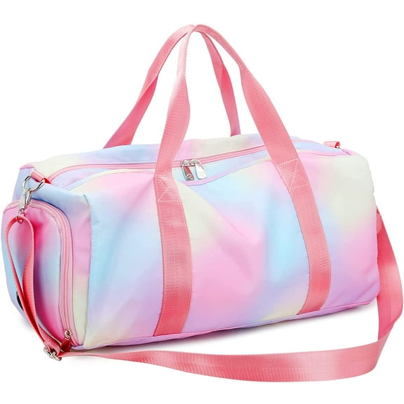 YINYUN Women Girls Travel duffle Bags with Shoe Compartment Wet Pocket (Rainbow Pink)