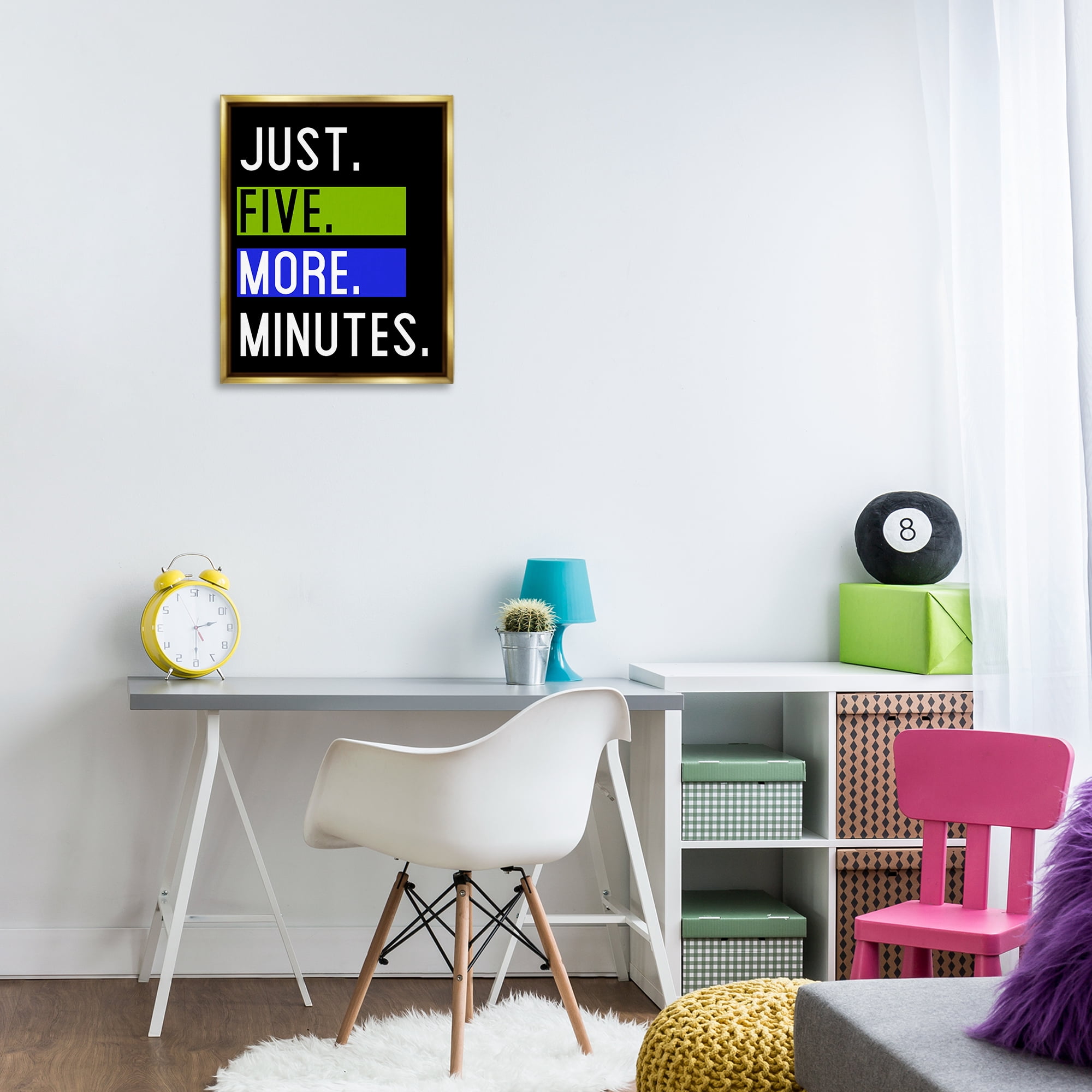 Stupell Industries Five More Minutes Typography Painting Gold Floater Framed Art Print Wall Art, 17 x 21