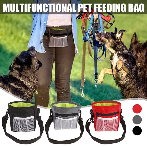 Portable Dog Training Treat Pouch with Adjustable Shoulder Strap Mesh Pocket Zippered Closure for Outdoor Activities