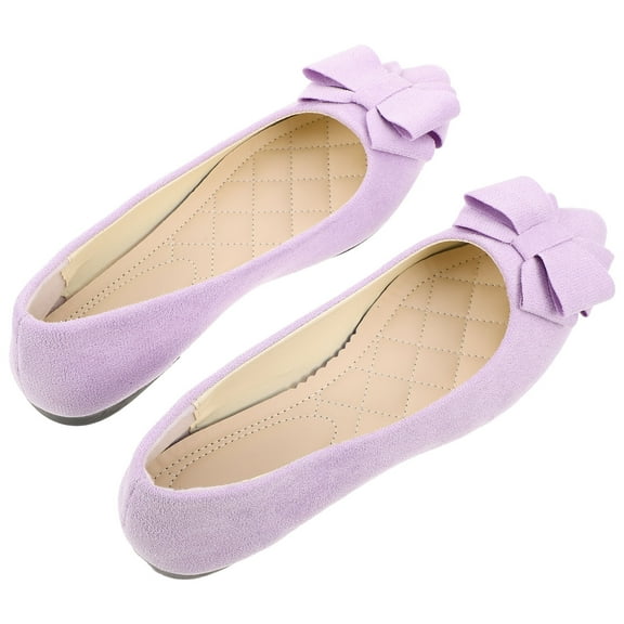COMPUKAS 1 Pair Bowknot Ballet Flats In Violet Suede For Women Elegant Design For Wedding Use