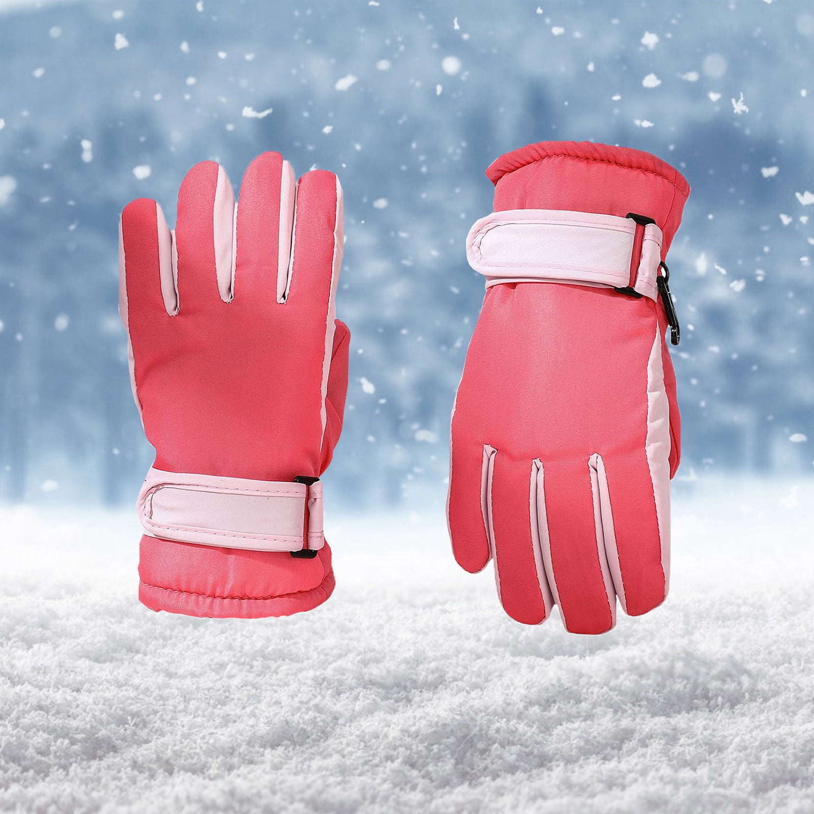 Kaemgyyd Children Toddler Waterproof Gloves Fashion Adjustable Snow Ski Gloves Fleece Lined Windproof Cold Weather Gloves 3-15 T