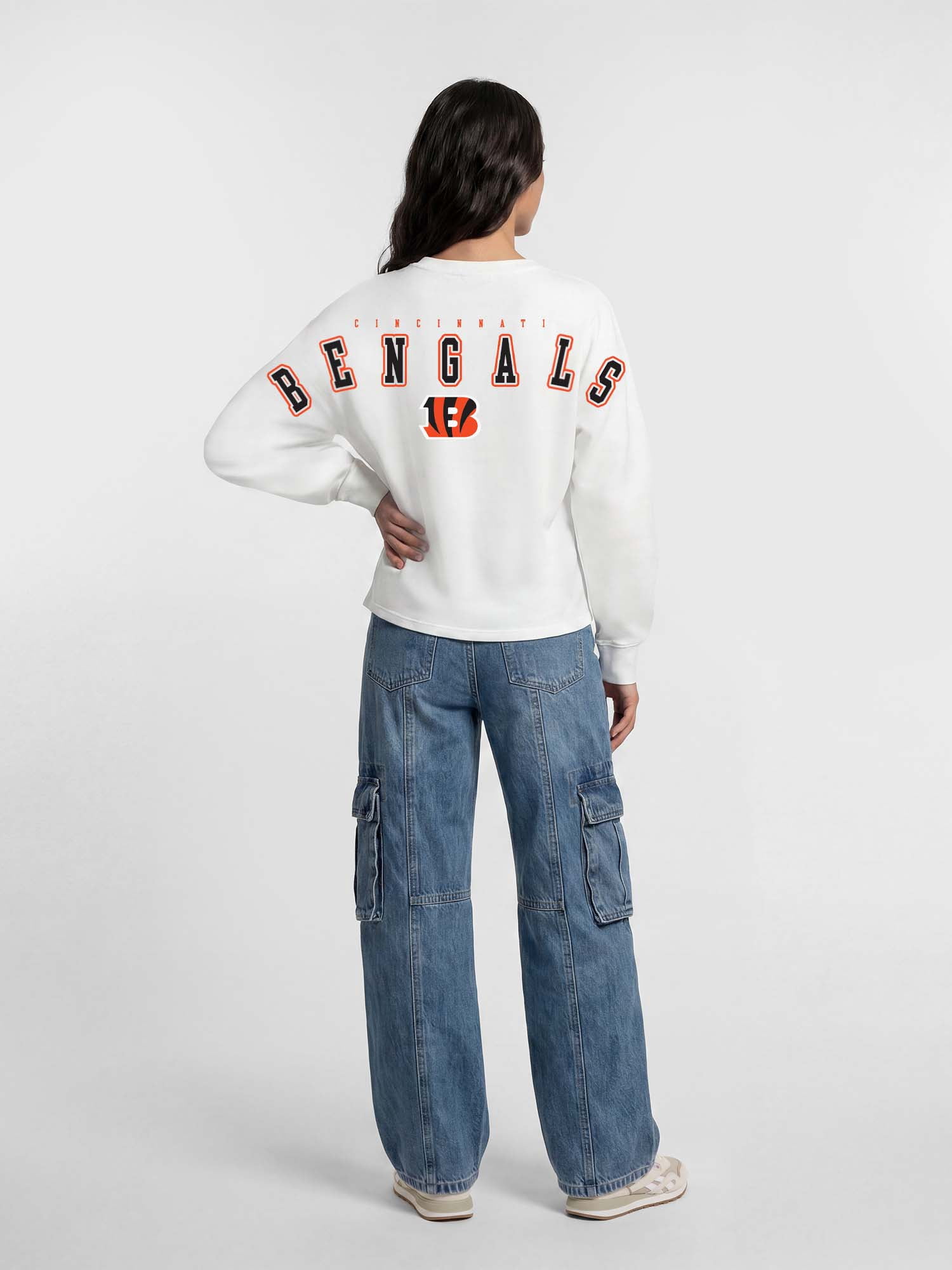 Cincinnati Bengals Reebok Womens White Heavyweight Cotton Long Sleeve Pullover