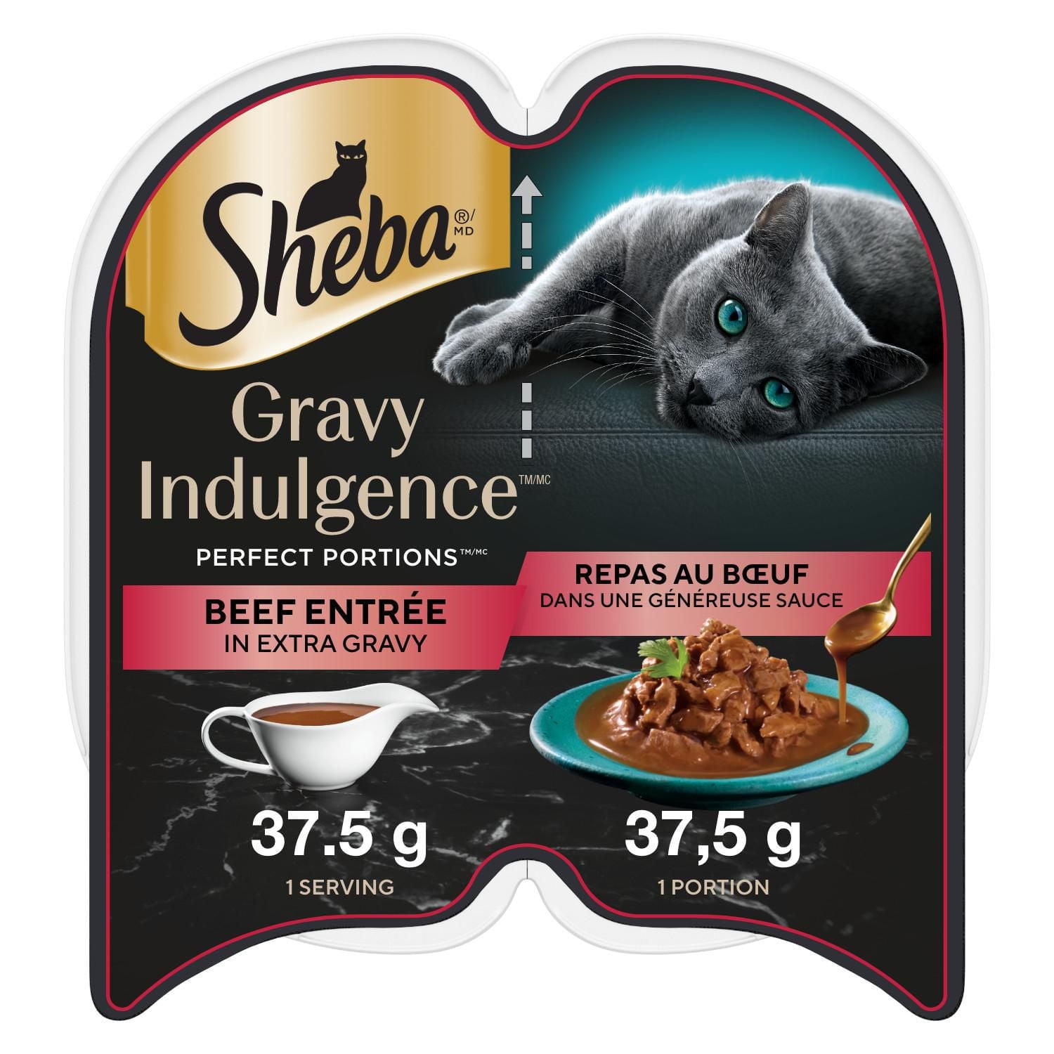 Nourriture humide pour chats adultes SHEBA GRAVY INDULGENCE PERFECT PORTIONS repas au bœuf dans une généreuse sauce NB-24M