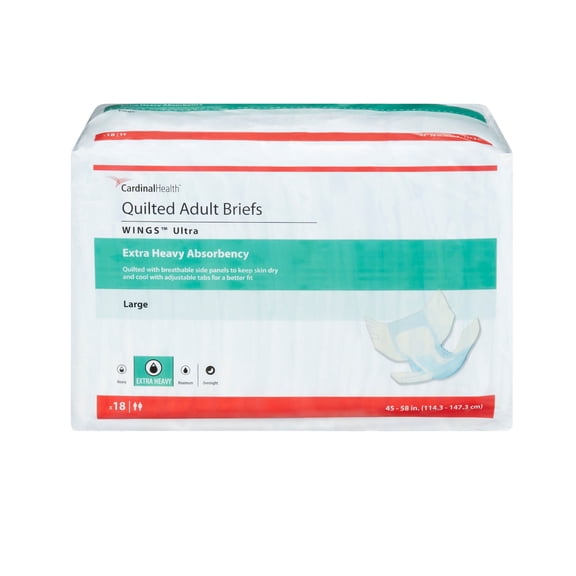 Wings Ultra Adult Incontinence Brief L Heavy Absorbency Quilted, 77074, 69, 18 Ct