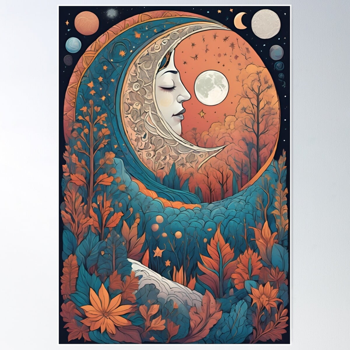 Crescent Moon Sanctuary - A Dreamy Landscape Poster Wall Art Modern Wall Decor For Living Room Bedroom 16x24 UNFRAMED