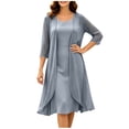thumbnail image 2 of ClodeEU Women's 2 Piece Outfit ,Long Chiffon Cardigan and Sleeveless Crewneck Dress Set,Casual Summer Flowy Dress Gray,Women's Plus L, 2 of 8