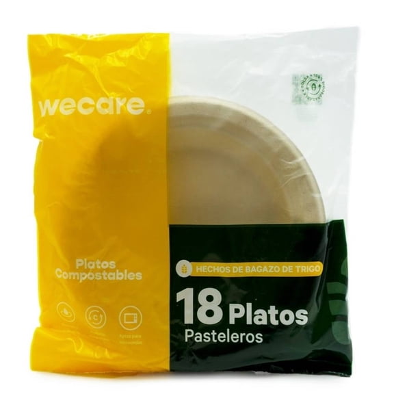 Platos pasteleros desechables We Care biodegradables 18 pzas