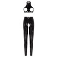 thumbnail image 3 of Conjunto de lencería Sexy de charol con aspecto mojado para mujer, sujetador con copa abierta recortada, Top corto con mallas de cintura alta sin entrepierna, pantalones ajustados, 3 of 5