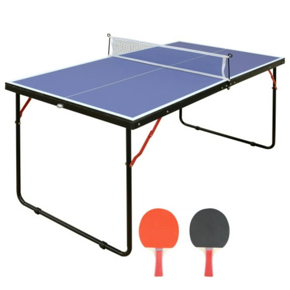 Tcbosik Foldable Tennis Table with Net and 2 Ping Pong Paddles, 4.5x2.5ft Portable Ping Pong Gaming Table for Indoor Outdoor, Blue
