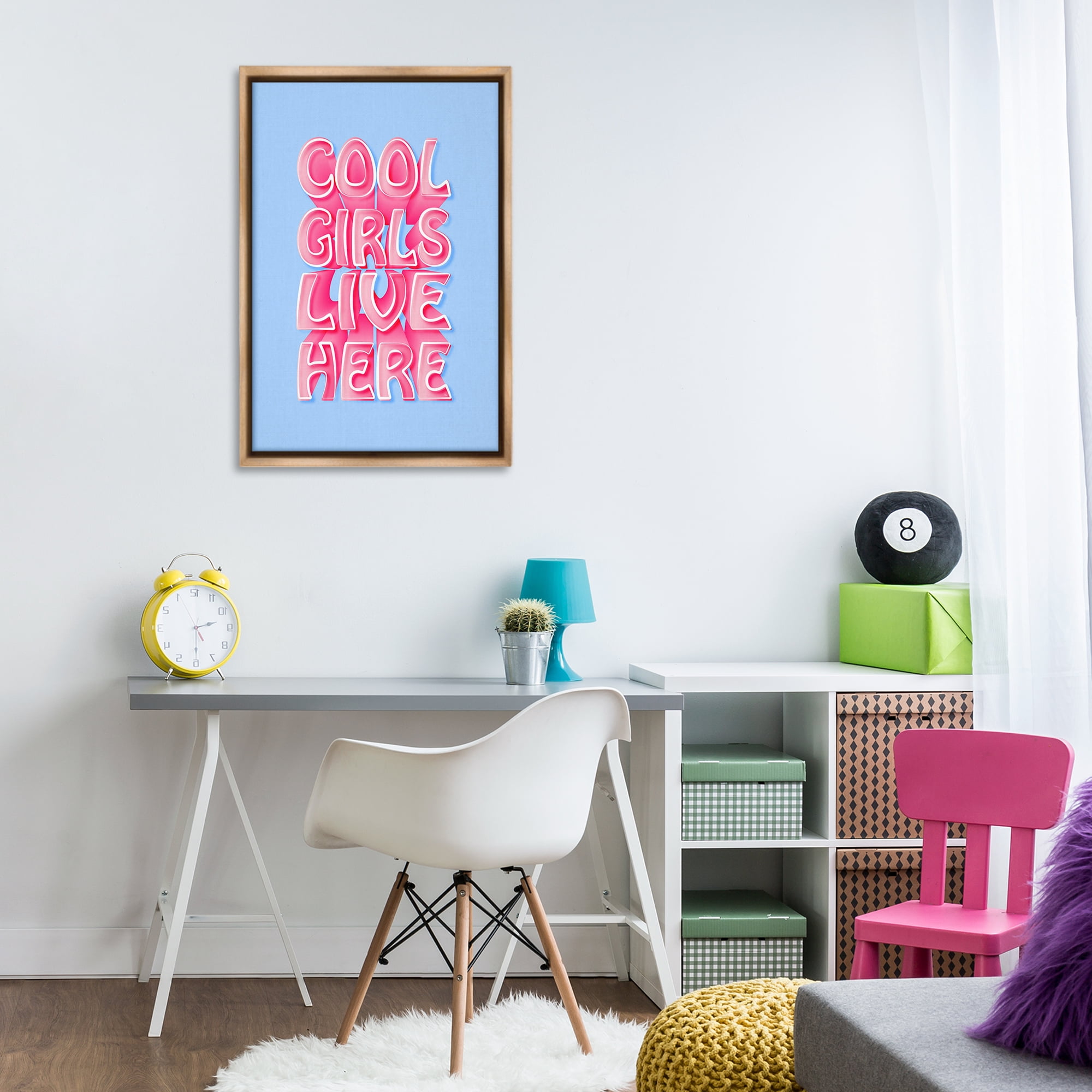 Stupell Industries Cool Girls Live Here Text & Numbers Painting Brown Floater Framed Canvas Art Print Wall Art, 21 x 31