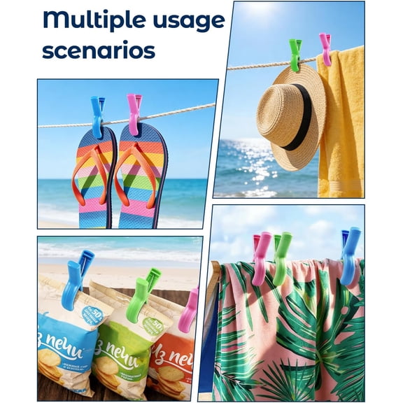 10 Pack Windproof Heavy Duty Large Beach Towel Clips with Storage Bag, Vibrant Colors Clothes Pegs for Pool Cruise Beach Lounge Chairs, New Enhanced 2026 Version
