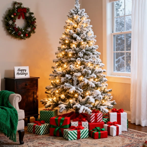 Hyrion 6 FT Pre-lit Christmas Tree, Artificial Christmas Tree 627 PVC Branch Tips, with 210 Warm White Lights, Easy Assembly with Metal Stand and Hinged Branches Decoration