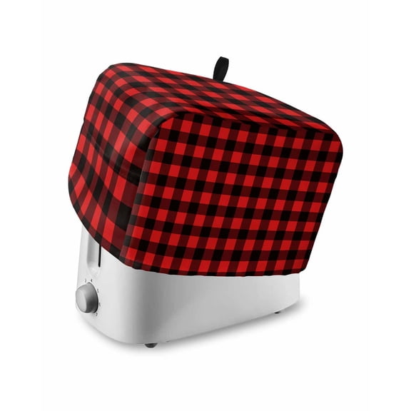 Black Red Plaid Toaster Cover 2 Slice, Vintage Rustic Buffalo Checked Gingham Dustproof Bread Machine Oven Cover with Storage Pockets, Fits Most Kitchen Toasters Protector