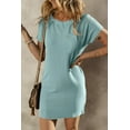 thumbnail image 4 of DOKOTOO Casual Dresses for Women Summer Round Neck Short Sleeve Mini Dress Fashion Relaxed Fit Ribbed T-shirt Straight Dress Solid Color Party Tshirt Dresses Blue Size XL US16-18, 4 of 8