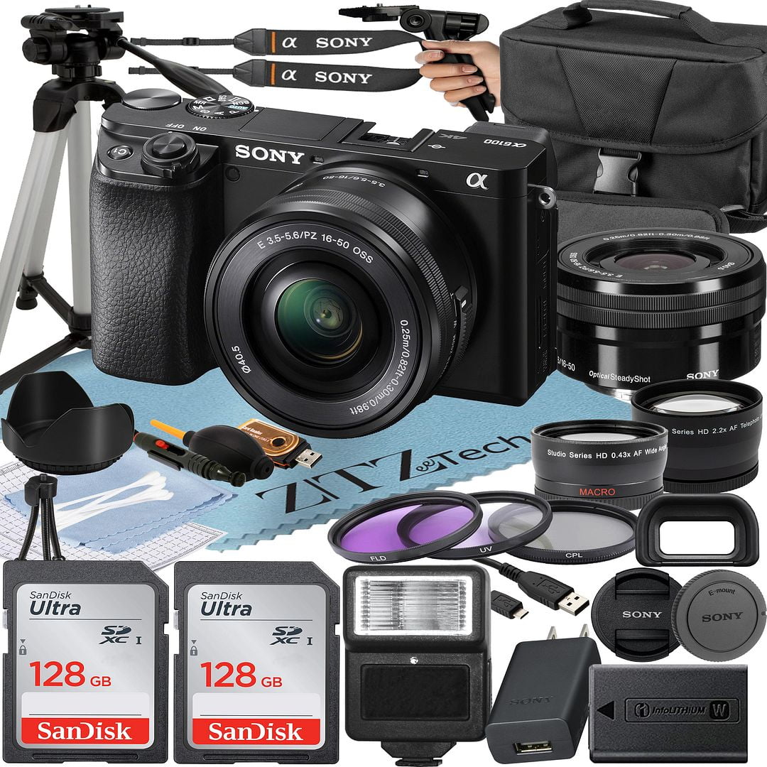 Sony a6100 Mirrorless Camera with 1650mm Lens + Tripod + 2Pack 128GB