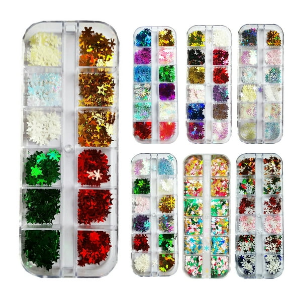 D-GROEE 1 Box Snowflake Nail Art Glitter Sequins 12 Colors 3D Holographic Snowflake Nail Decals Flakes for Nails Manicure Paillettes Ultrathin Glitters Nail Art Supplies for Women Nail Art Decoration