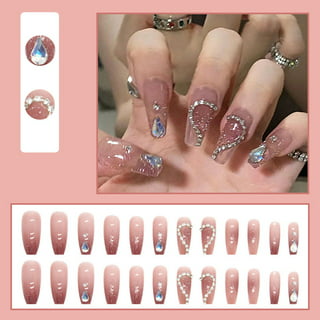 Pink Rhinestones with silver bow Press on nails/ Kawaii Nails/ Princess  Nails/ Cute Nails #340