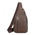 thumbnail image 2 of Men's Leather Chest Bag - Water-Resistant Sling Pack Adjustable Strap Travel Essentials Organizer Outdoor Adventure Gear Hands-Free Carry(Coffee), 2 of 3