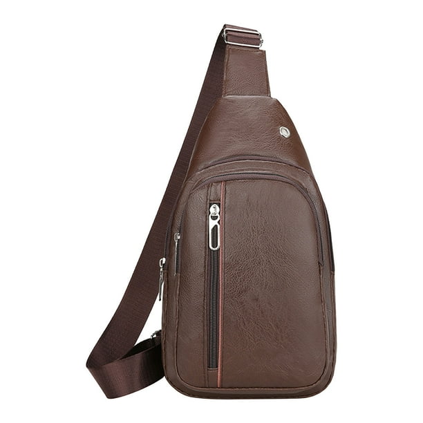 Bolso bandolera de cuero para hombre, ideal para viajes al aire libre, con correa ajustable, organizador multicompartimento, bolso deportivo de 31 x 16 x 5 cm, resistente bolso de cuero sintético.