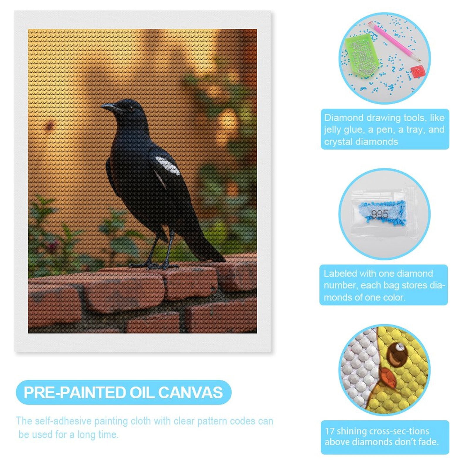Diamond Art Kits for Adults, Bird Brick Wall Garden Scene 5D Diamond Painting Kits for Adults Beginners, DIY Full Drill Diamond Painting, Gem Art and Crafts 12x16