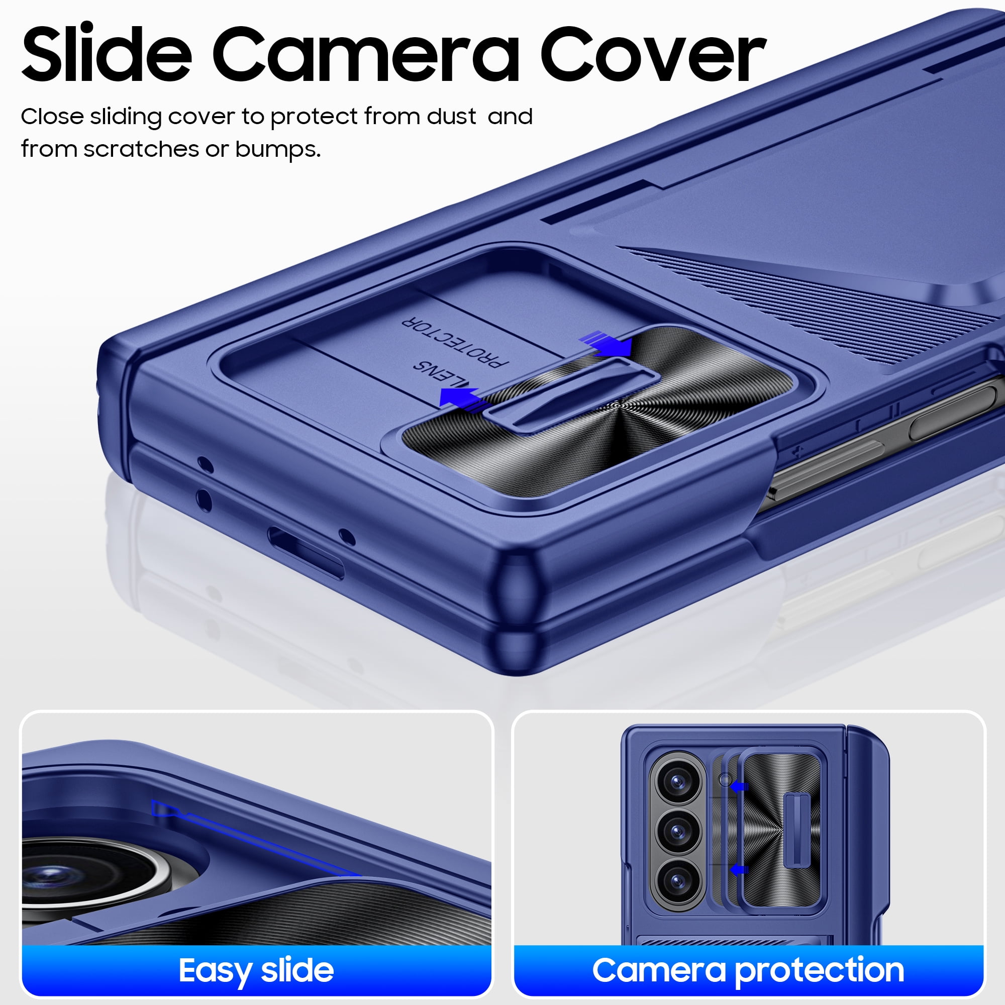 Oupeigar for Samsung Galaxy Z Fold 6 Phone Case,with RFID Cards Holder,S Pen Holder,Camera Cover, Shockproof Silicone Protective Wallet Case-Blue