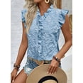 thumbnail image 4 of Women'S Tank Pullover Ruffle Jacquard Short Sleeve Blouse Elegant Casual Summer Top Light Blue L, 4 of 9