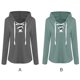 thumbnail image 4 of Qarigey Sudadera con capucha de manga larga con cuello en V y cordón para mujer Prendas para la parte del cuerpo Gris verdoso S, 4 of 8