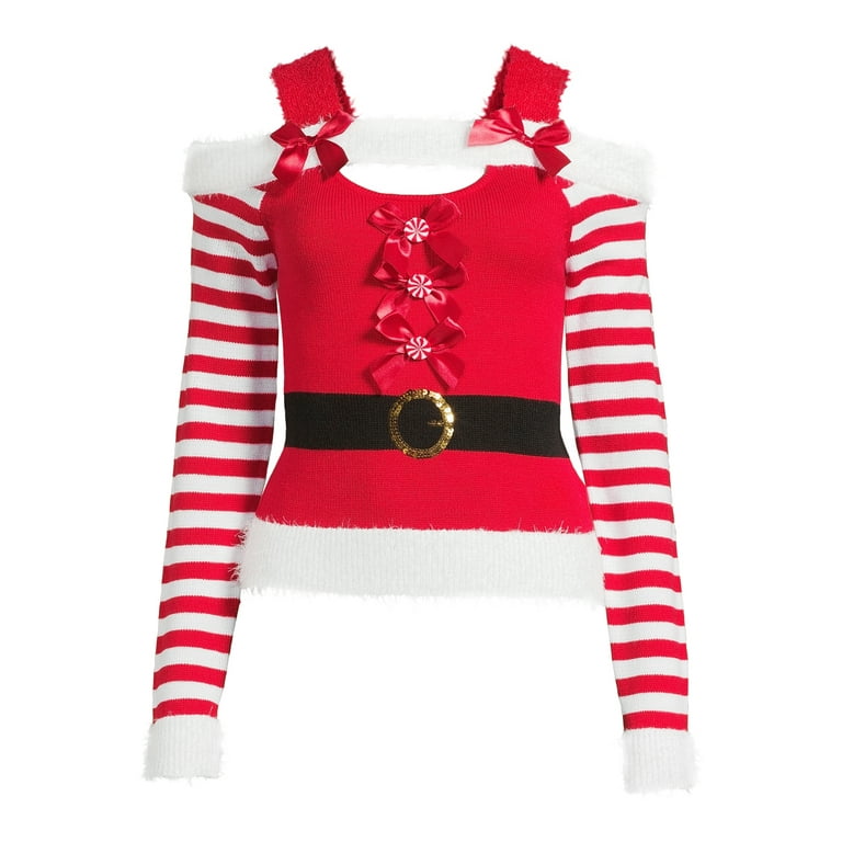 Derek Heart Women s Juniors Christmas Cut Out Off The Shoulder Sweater Walmart
