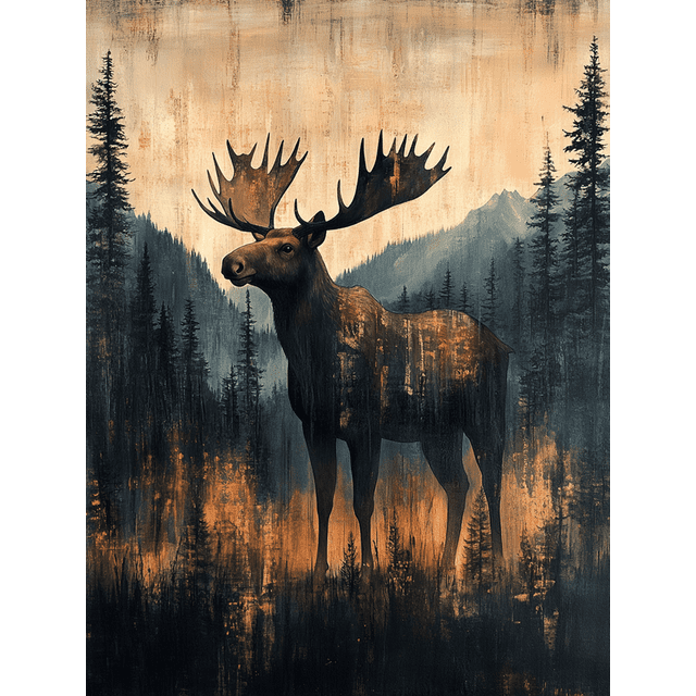 Qisvanset Framed Canvas Wall Art, 12x16 Inch Panoramic Moose Woodland Animal Hanging Art