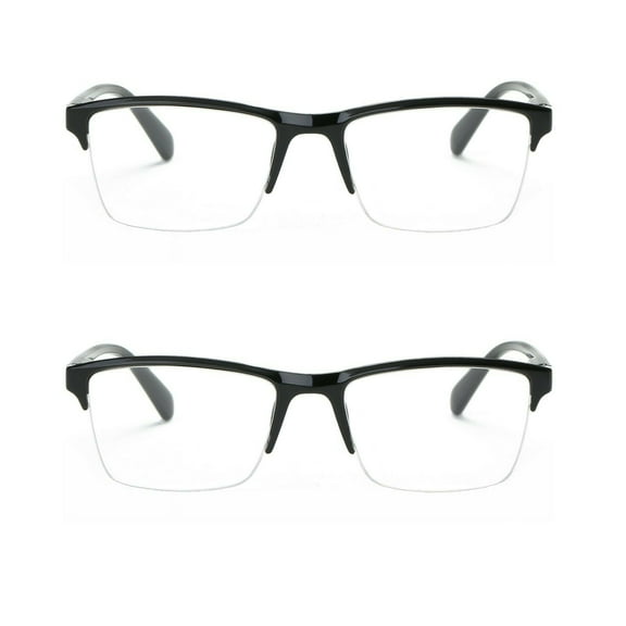 2 Packs Mens Womens Unisex Square Half Frame Reading Glasses Black Spring Hinge Readers  1.00