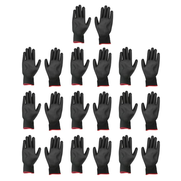 10 Pairs Safety Work Gloves PU Coated Static Proof Nylon General Black with Red Edge 7(S)