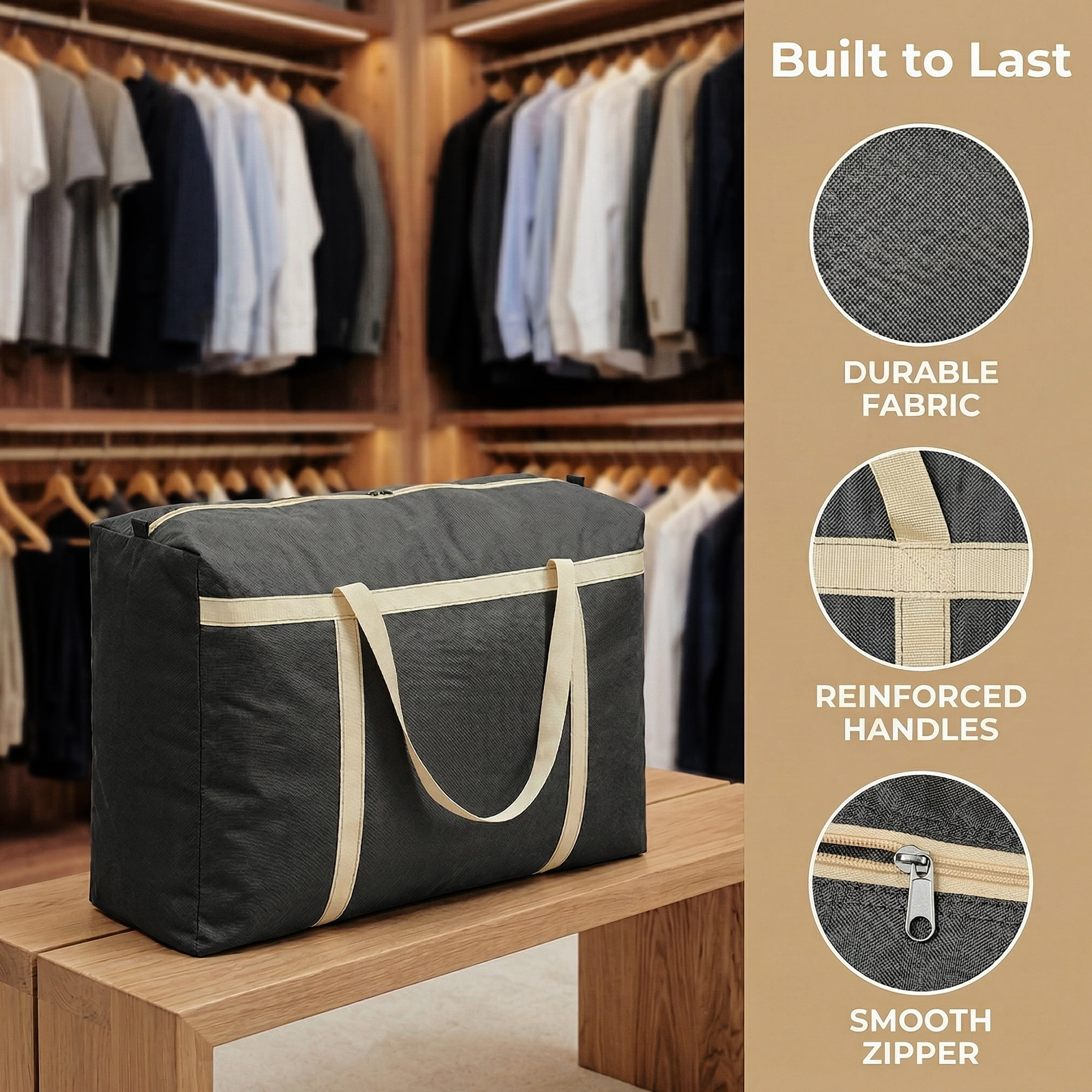 Unique Bargains Foldable Storage Bags for Organizing Clothing Black 30.7"x9.8"x21.7"