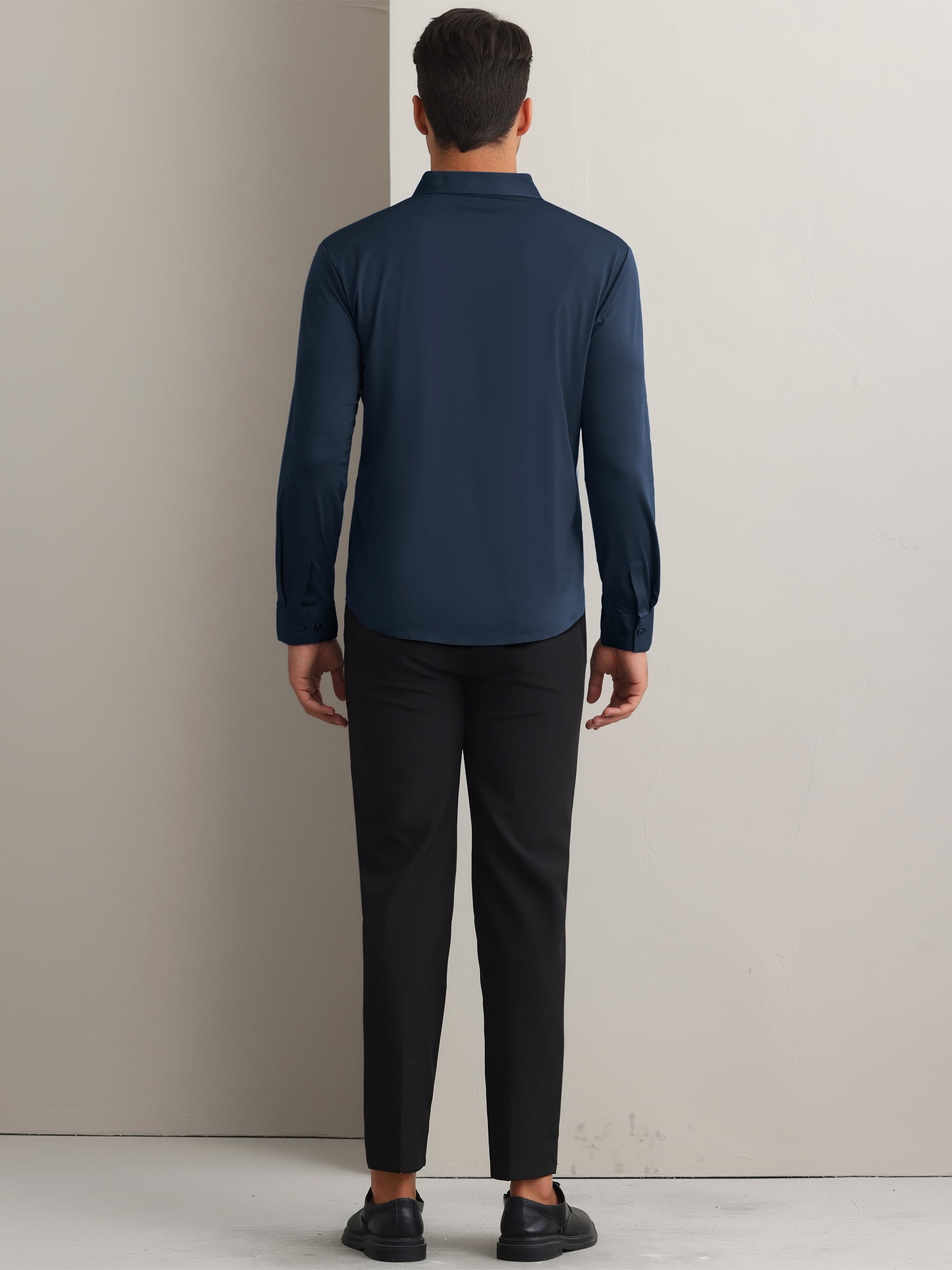 DARING DIVA Men's Soft Long Sleeve Button Down Business Formal Dress Shirt M Dark Blue