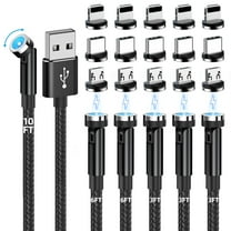 Magnetic Charging Cable, 540° Rotating Magnetic Phone Charger [6-Pack, 3ft/3ft/3ft/6ft/6ft/10ft] 3 in 1 Magnetic Charger Cable Nylon Braided Magnetic USB Cable for iProduct/Micro USB/Type C Device