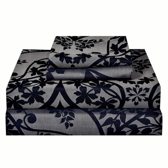 Just Linen 350 TC 100% Cotton, Genuine Jacquard Damask, Full Sheet Set with Deep Pocketed Fitted Sheet