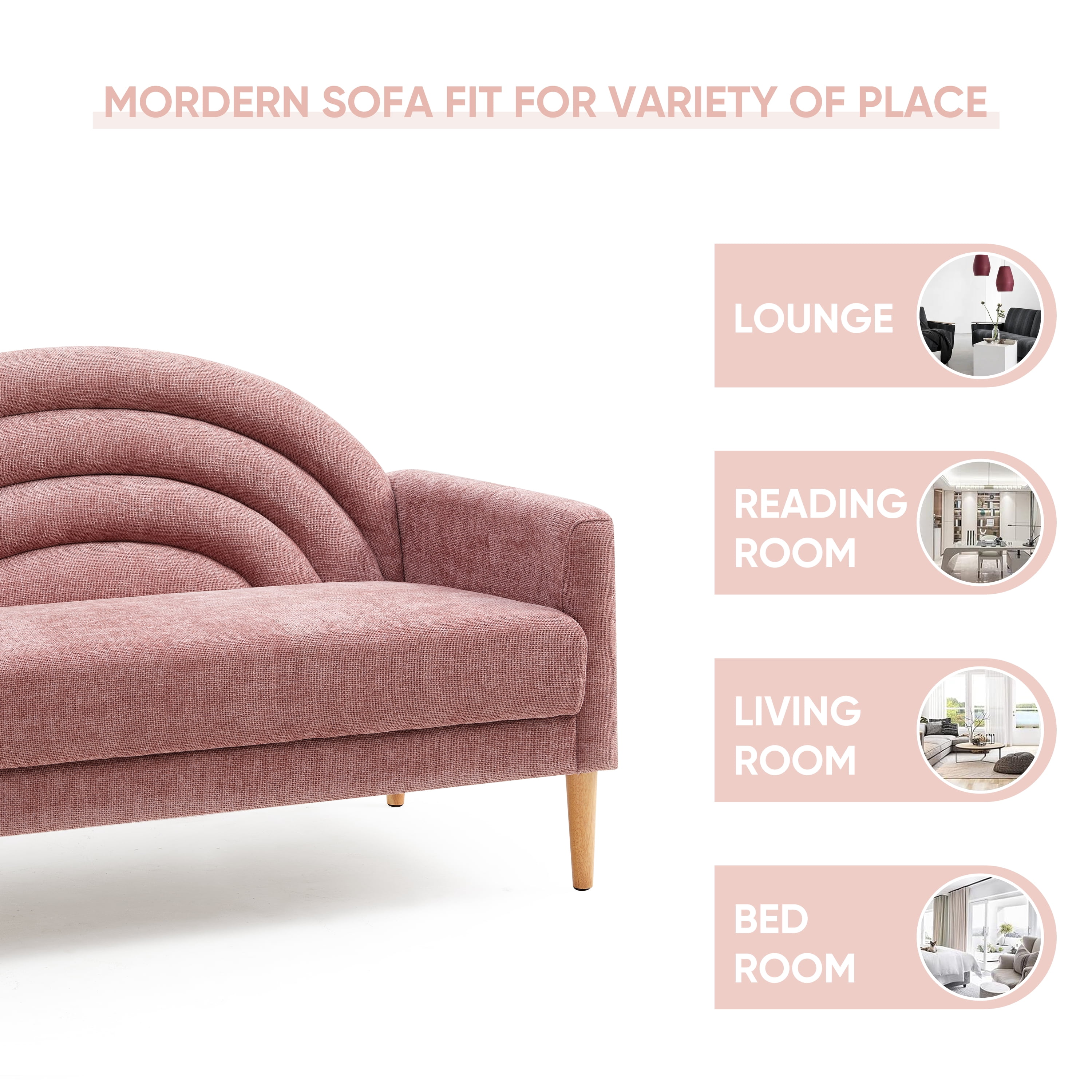 Loveseat Sofa for Small Spaces,49.6" Mid-Century Modern Linen Small Couch with Arched Backrest,2-Seater Upholstered Settee,600 lbs Capacity,Pink