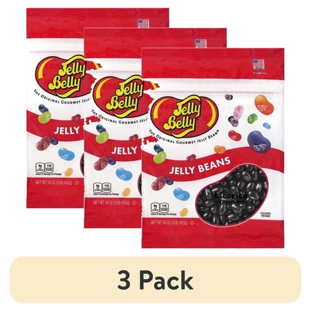 (3 pack) Jelly Belly Licorice Jelly Beans - 1 Pound (16 Ounces) Resealable Bag - Straight from the Source