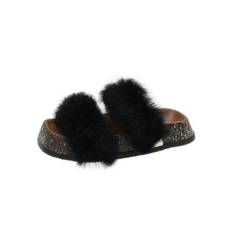

Fangasis Women s Lightweight Plush Fuzzy Slippers House Comfortable Slip On Furry Slipper Cozy Breathable Platform Black 6.5