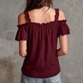 thumbnail image 3 of Summer Cold Shoulder Shirts for Women Boho V-Neck Short Sleeve Top Ruffled Casual Blouse Going Out Outfits for Vacation and Everyday, 3 of 4