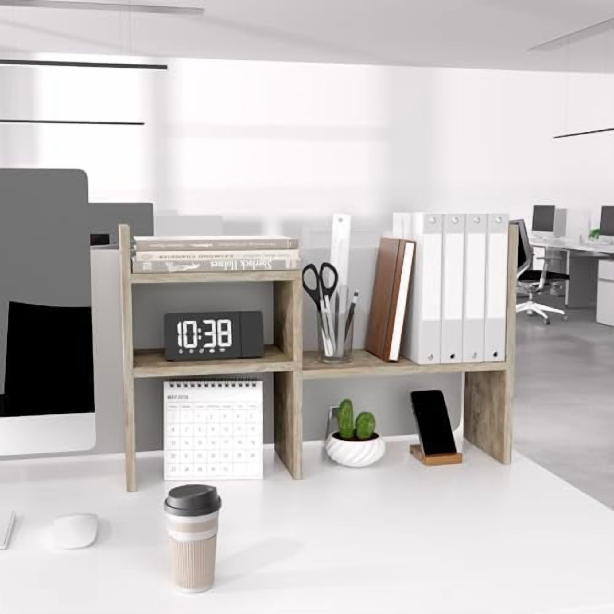 Office Desk Organizers and Accessories for College Dorm Decor, Supplies Wooden Desk Organizer for Plants, Cubicle Shelf of Makeup Organizer for Cute Room Decor, Grey Oak