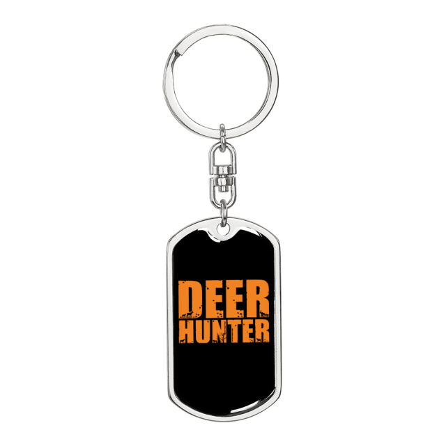 Deer Hunter Stainless Steel or 18k Gold Premium Swivel Dog Tag Keychain